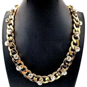 Chunky Gold Tone Curb Chain Rhinestone Statement Necklace By Natasha